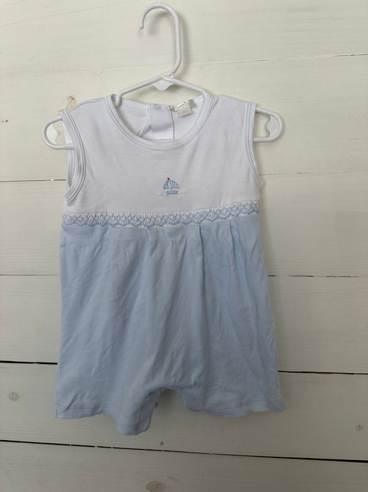 Kissy Kissy: Boys  romper with smocked waist and stitched sailboat