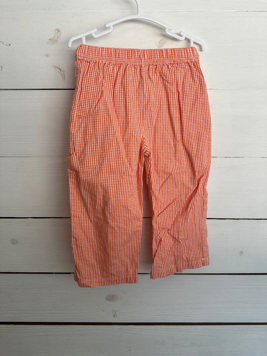 2T - Stitchy Fish Orange Gingham Mini Check Pull On Pants
