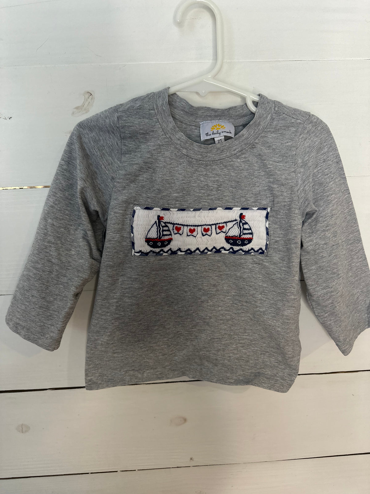 2T - The Daily Smock Longsleeve Shirt with Smocked Sail Boats and Hearts