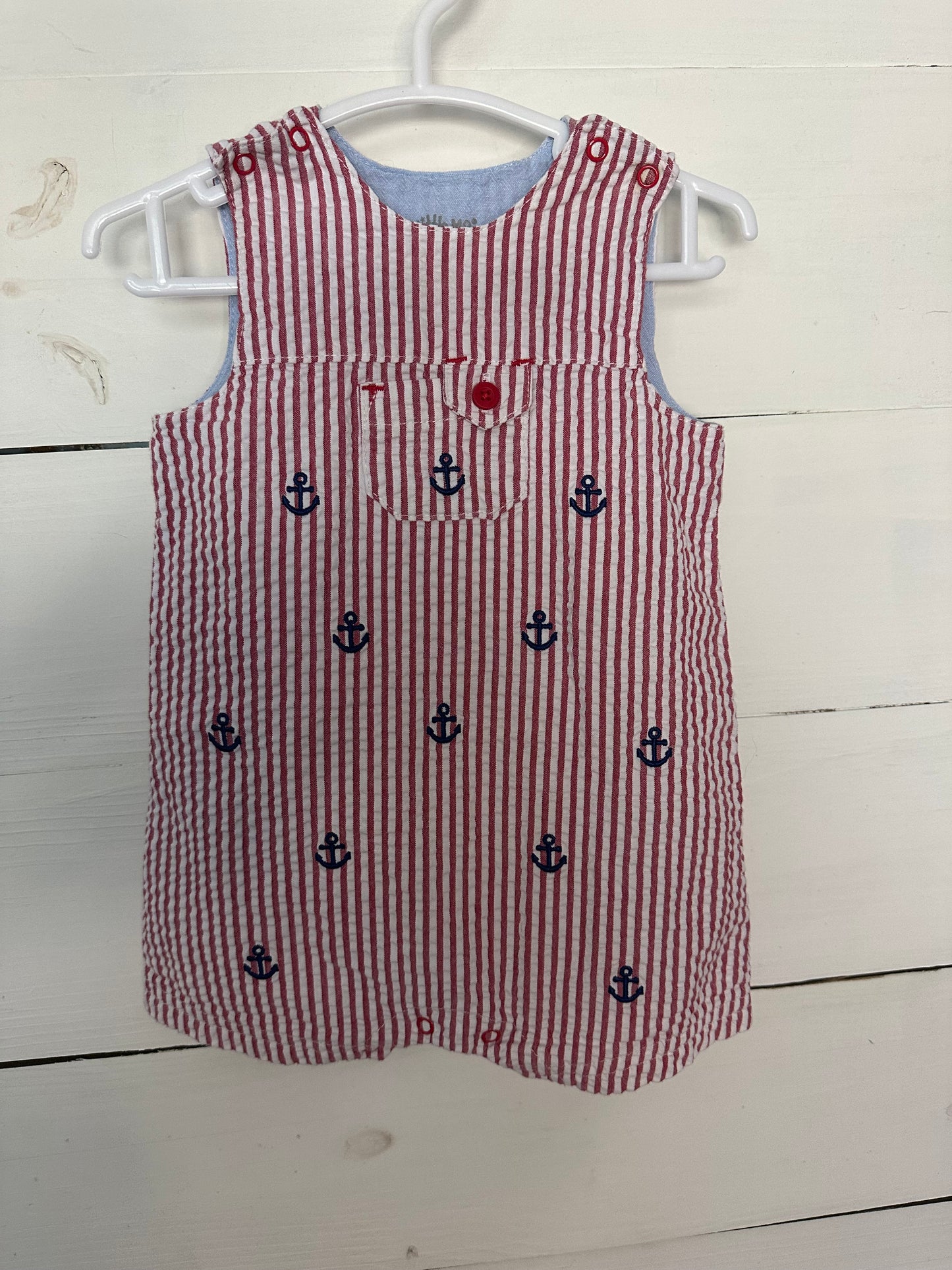 6M - Little Me Red Seersucker Jon Jon with Anchors