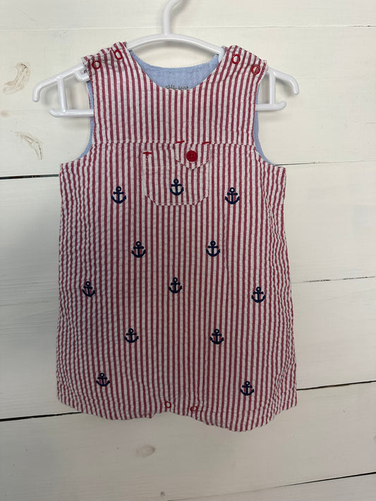 6M - Little Me Red Seersucker Jon Jon with Anchors