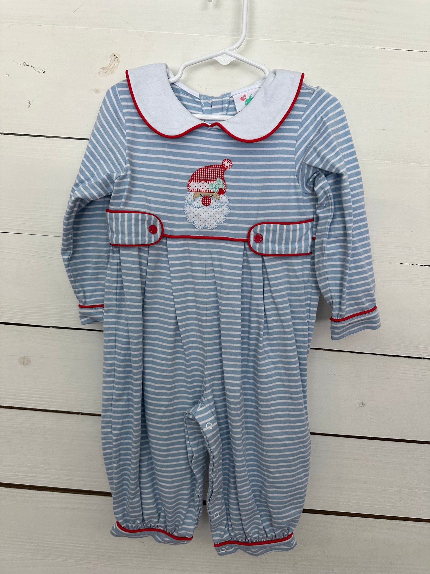 3T - Shrimp & Grits Santa Cotton Romper with Collar