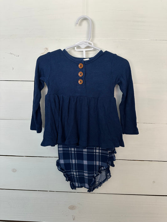 12/18M - Posh Peanut Navy Blue and Plaid Girls 2 Piece Set