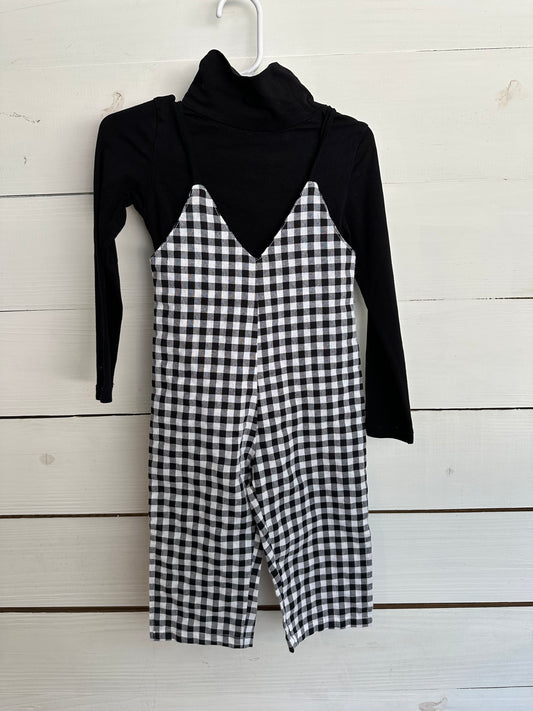 2-4Y - H&M Black and White Gingham Jumpsuit with Turtle Neck