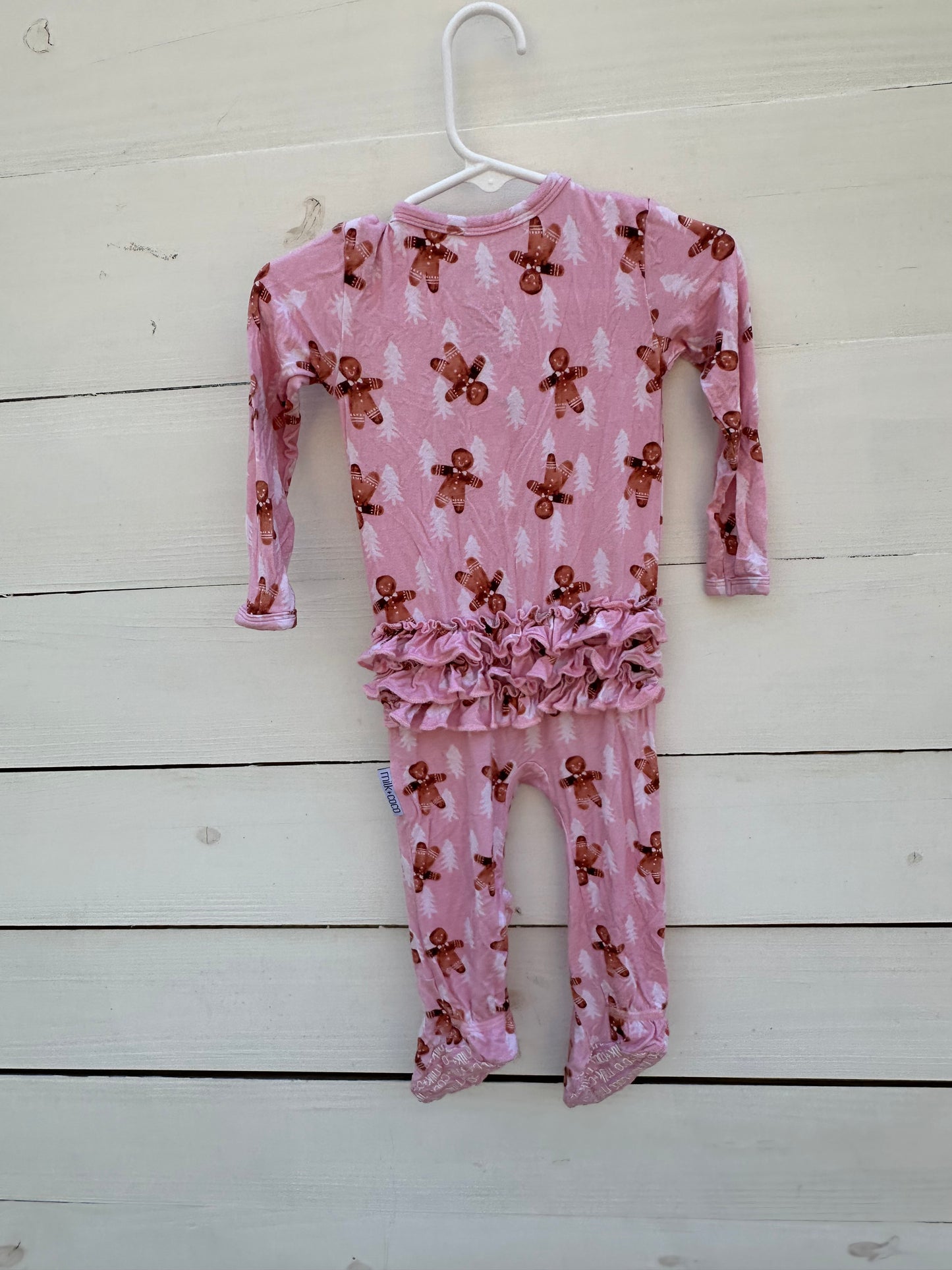 12/18m - Pink Gingerbread Mean Jammies with Ruffled Butt - Milk & Co - Double Zip & Grippy Feet