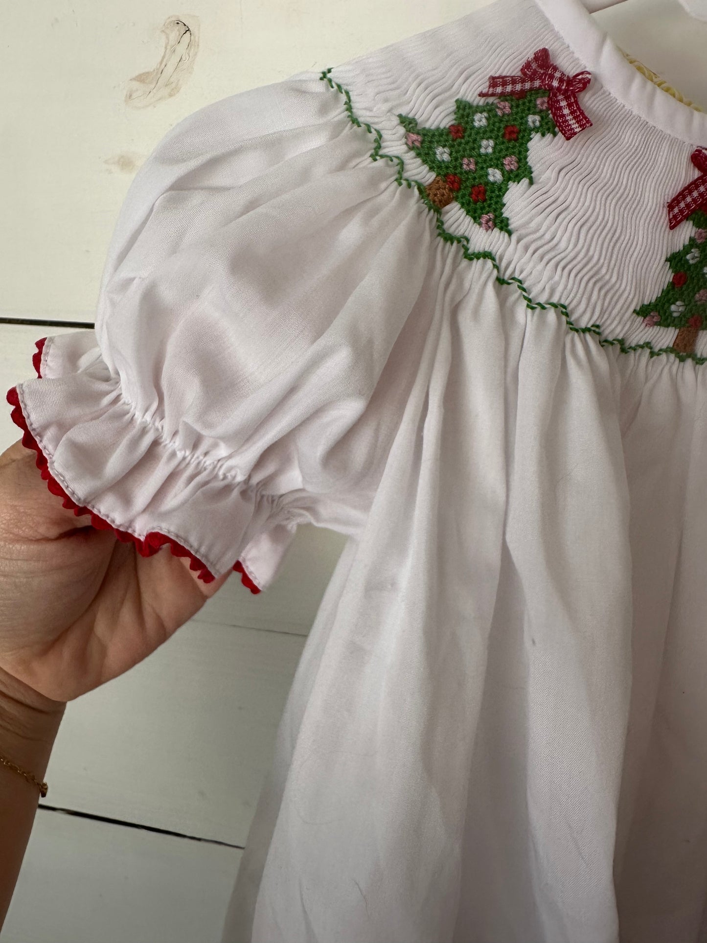 18m - Southern Sunshine Kids - White Bishop Dress with Smocked Christmas Tree's