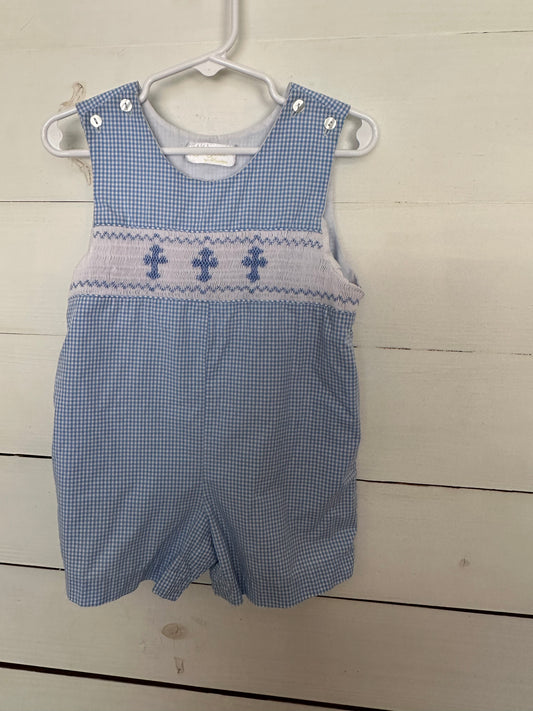 Sir John: Blue gingham Jon Jon with smocked crosses