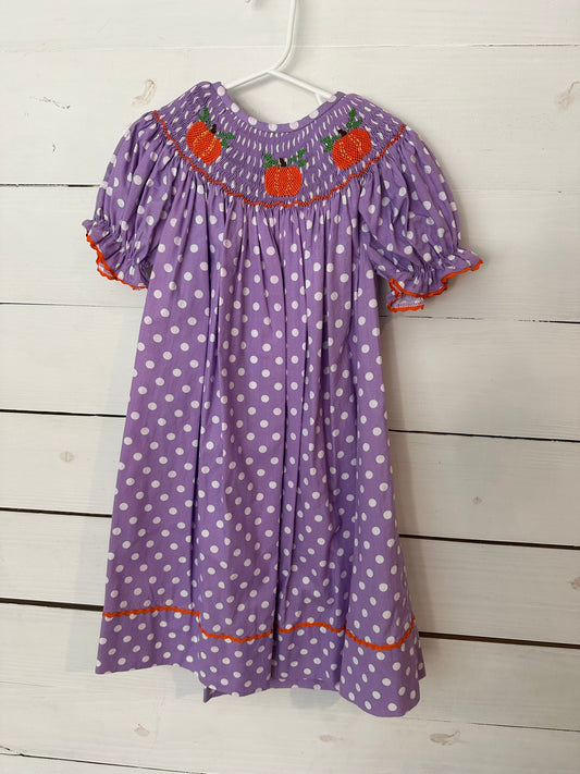 4T- Purple Smocked Pumpkin Bishop Dress - Cecil & Lou