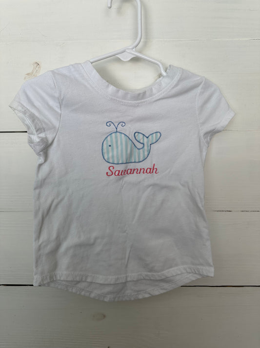 3T - Savannah White Shirt with Appliqued Striped Whale and Embroidered Name
