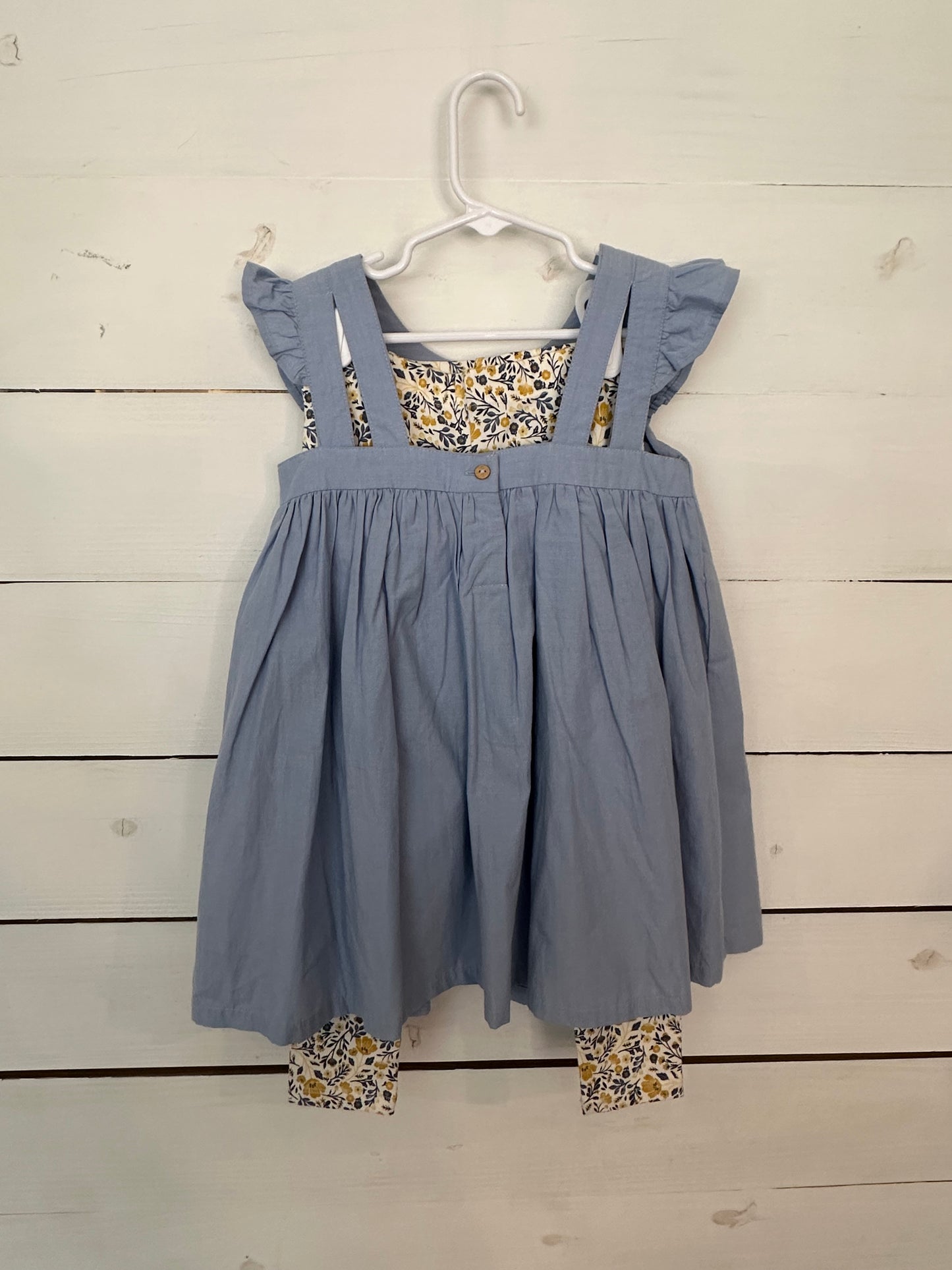 4T - Blue Tunic with embroidered flowers and matching floral leggings