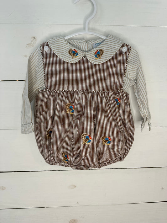 6M - The Smocked Bear Gingham Bubble with Embroidered Turkeys and Matching Undershirt