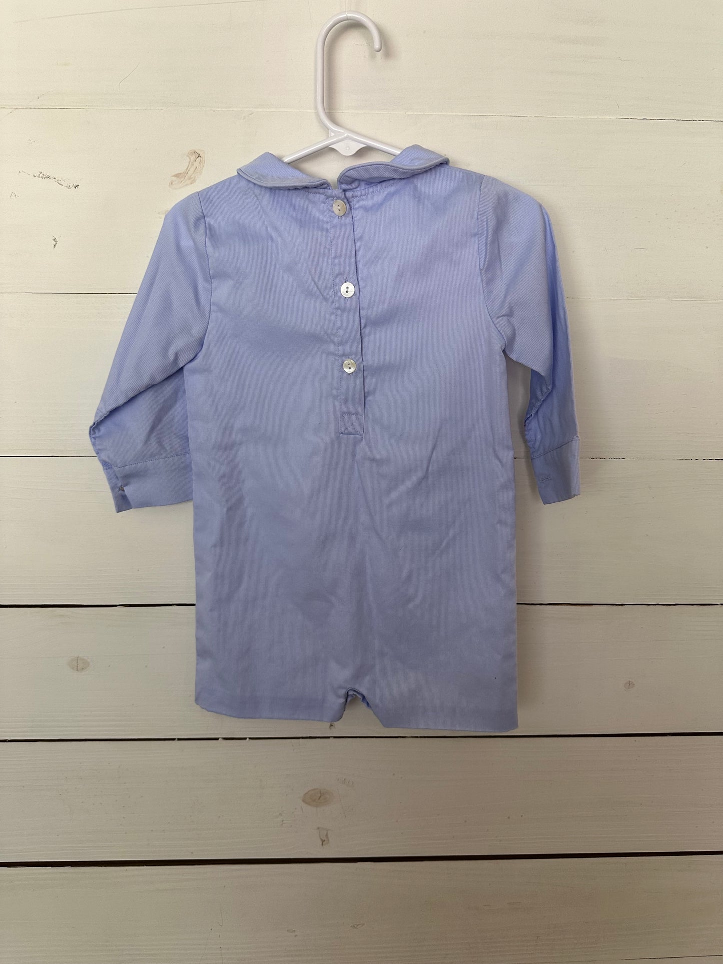 Smockingbird Baby Blue Peter Pan Collard Longsleeve Romper