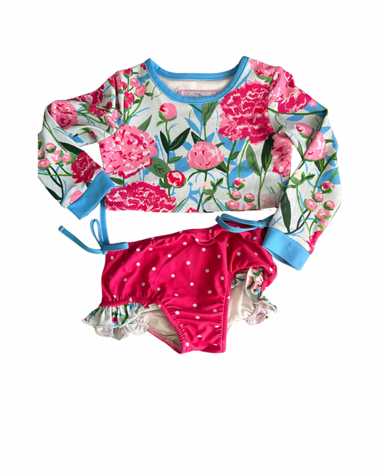 2t - Sweet Honey Swimsuit - Long sleeve top and polka dot bottoms