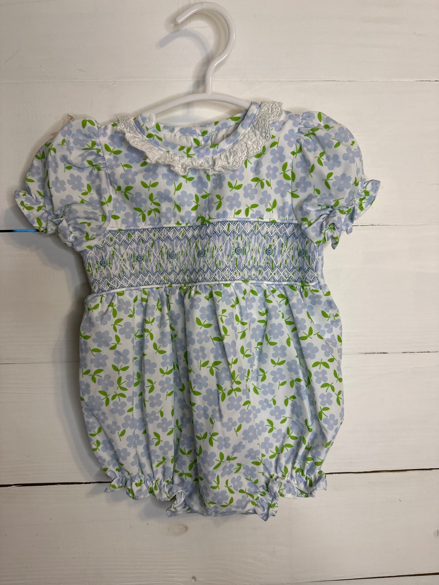 6M - Eliza James Kids Smocked Blue & Green Floral Bubble