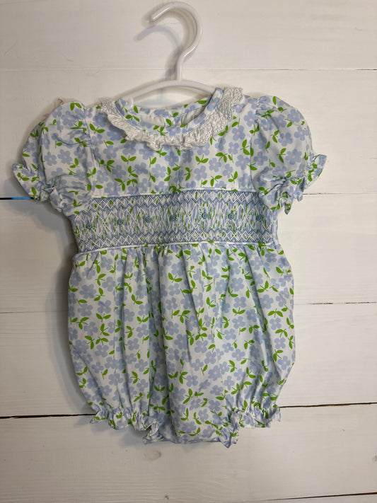 6M - Eliza James Kids Smocked Blue & Green Floral Bubble