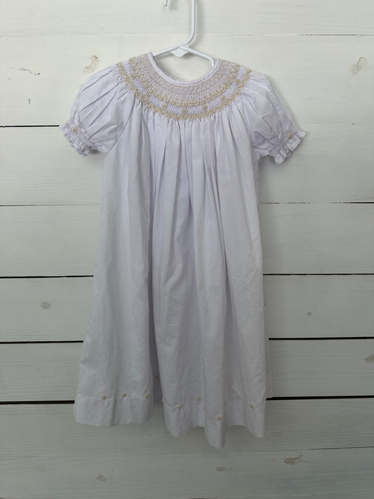 4T - Royal Child - White Bishop Dress with Smocked Pearl Details