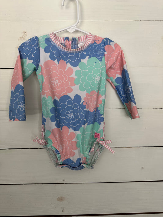 6-12m - Ruffle Butts Pink and Mint Flower Swimsuit