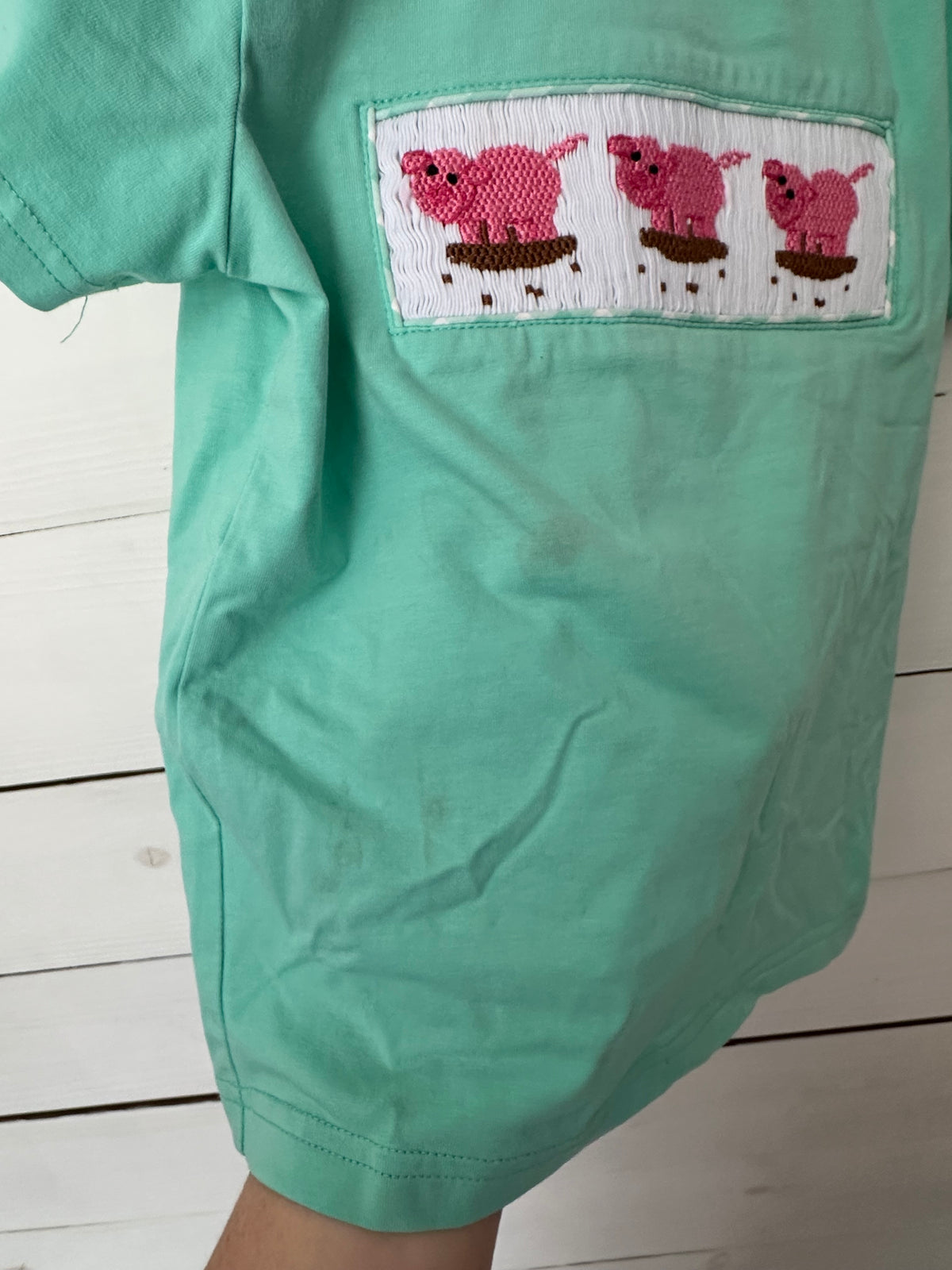 3T - Smock Monkey Mint Tshirt with Smocked Piggies