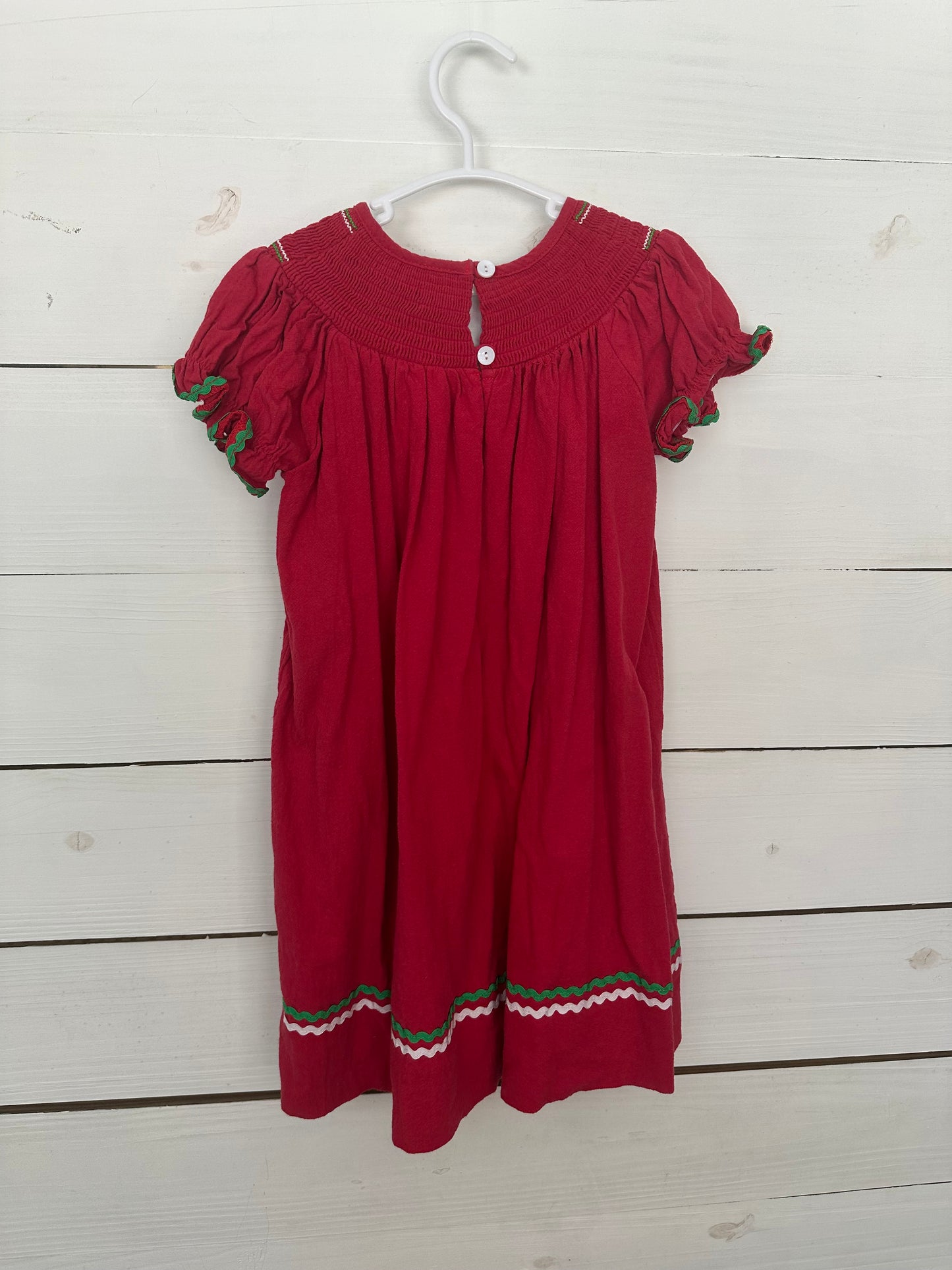 4T - Lil Cactus Red Machine Smocked Christmas Tree Bishop Dress