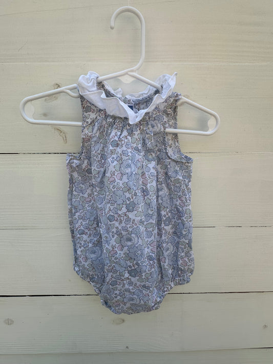 6M - Jacadi Blue Flower Bubble with Ruffle Neck