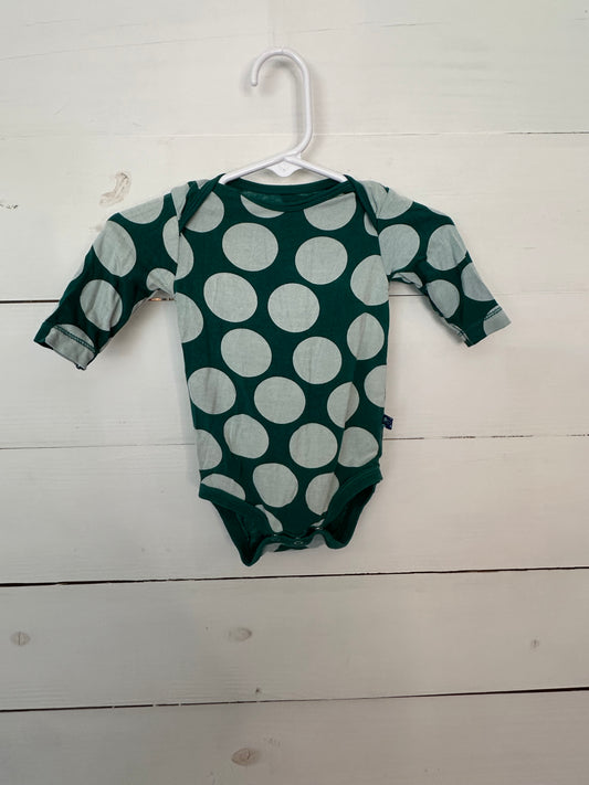 0-3M - Kickee Pants Green Polka Dot Long sleeve Onesie