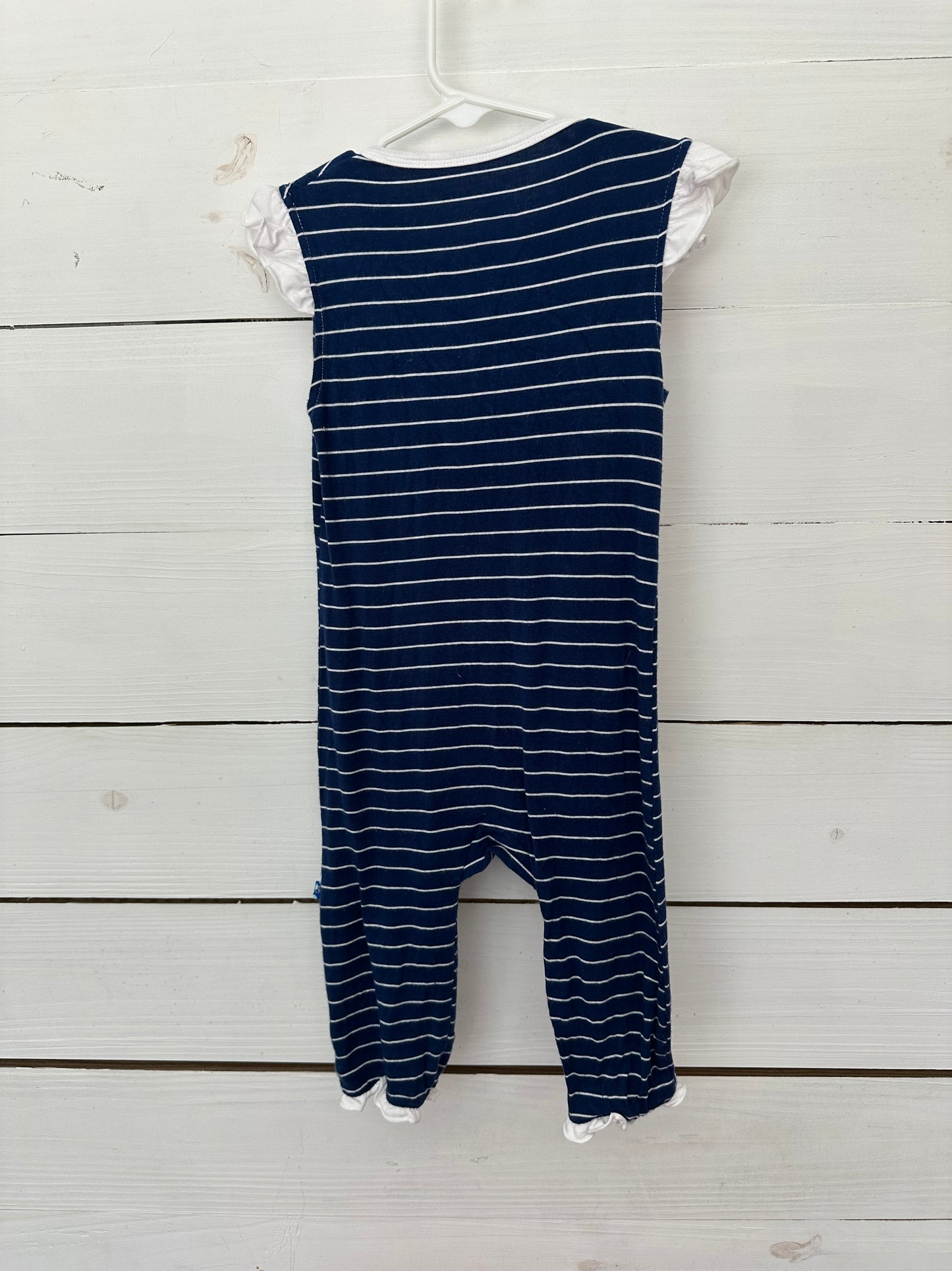 18-24M - Kickee Pants Navy Romper with White Frill