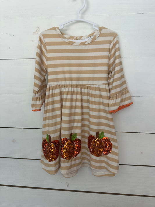 3T - Rare Editions Fall Sequin Pumpkin Cotton Dress