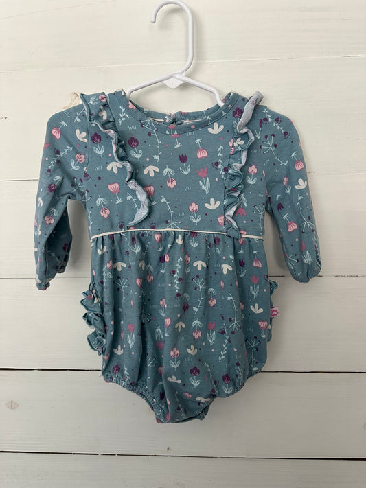 Ruffle Butts Teal Bubble with Purple Flowers