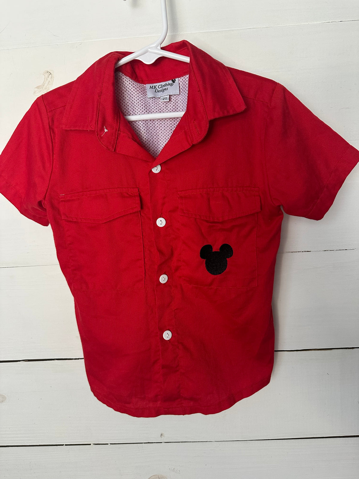 2T - MK Clothing Designs Red Button Up Mickey Mouse Shirt