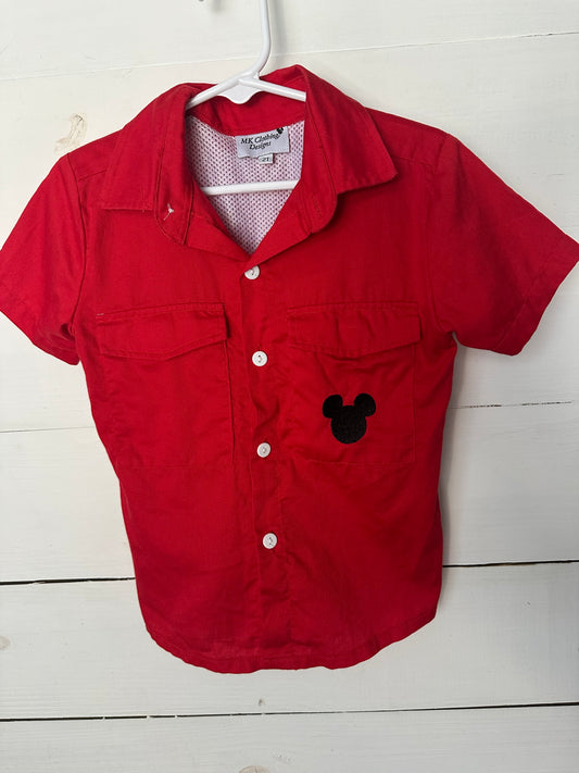 2T - MK Clothing Designs Red Button Up Mickey Mouse Shirt